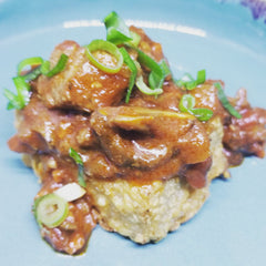 Air-Fried Polenta Cake with Porcini-Beef Ragout